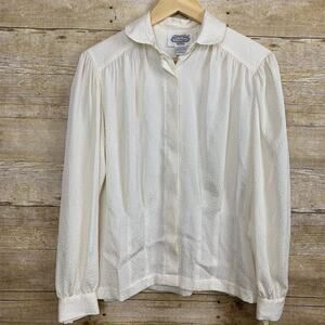 Vintage The Villager Embossed Button Down Blouse Petite Size 8 Medium Clean Girl
